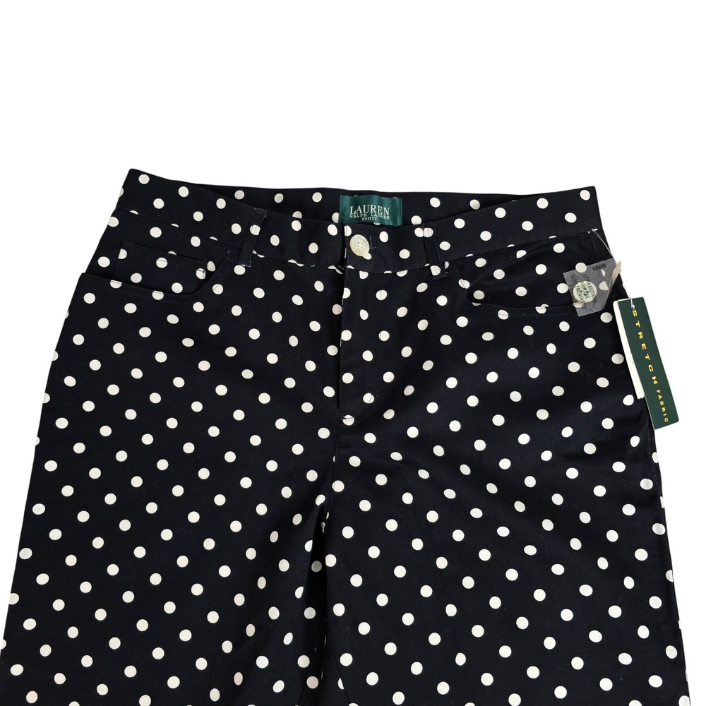Lauren Ralph Lauren Petite Polka Dot Stretch Pants Black White 10P Ascot F